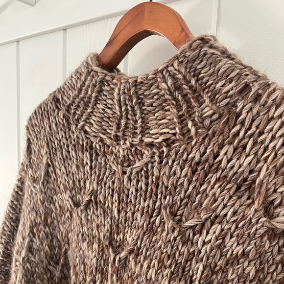 Oversized Cable Knit Poncho Sweater Marled Brown Neutral Lagenlook Scandinavian - Picture 6 of 11